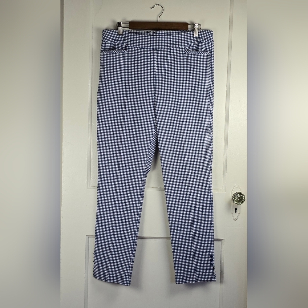 Chico's Blue and White Gingham Preppy Coastal Pants 12